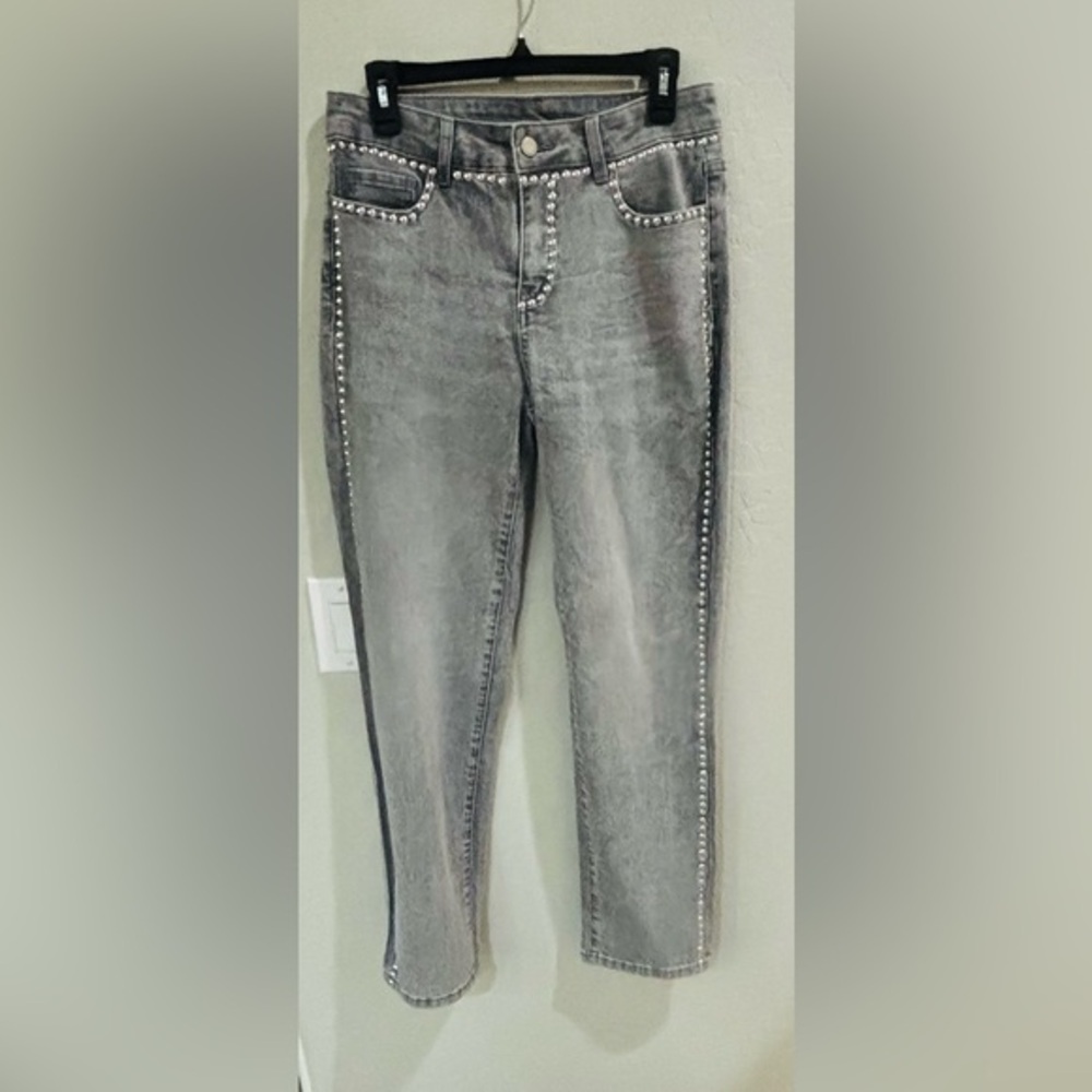 Orly Studded Mineral Wash Grey Cotton Blend Stretch Denim Jeans SZ 6 Edgy Rocker